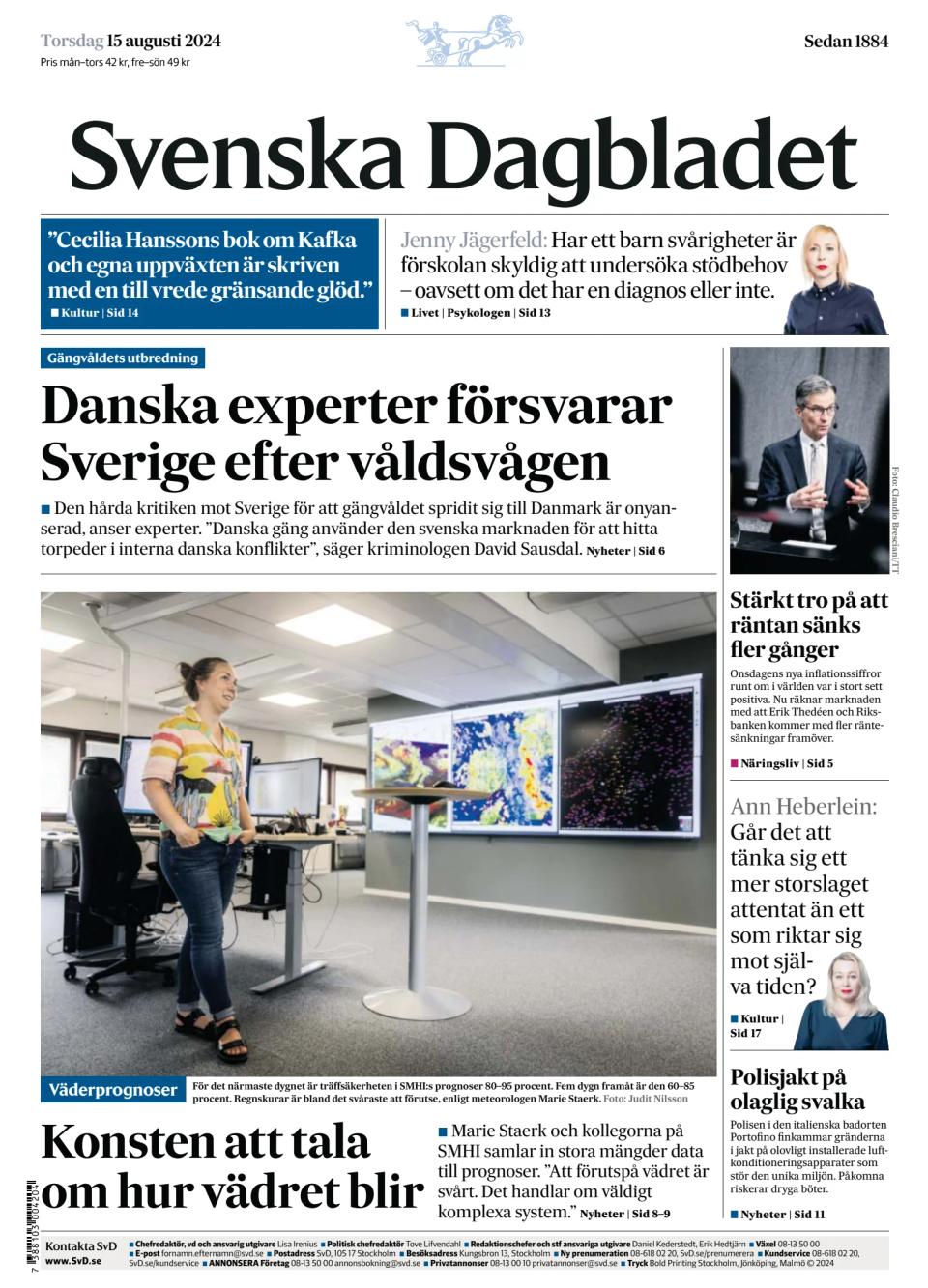 Prima-pagina-Svenska Dagbladet-edizione-di-oggi-20240815